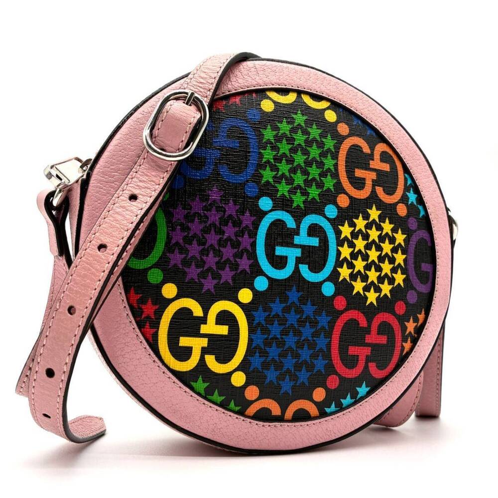 GUCCI GG Psychedelic Shoulder Bag Round Leather Multicolor Pink Star